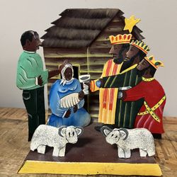 Metal Tin Vibrant African/Black Nativity Scene Mary, Joseph, 3 kings