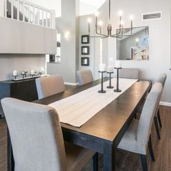 Large Dark Brown Dining Table + 8 Chairs 