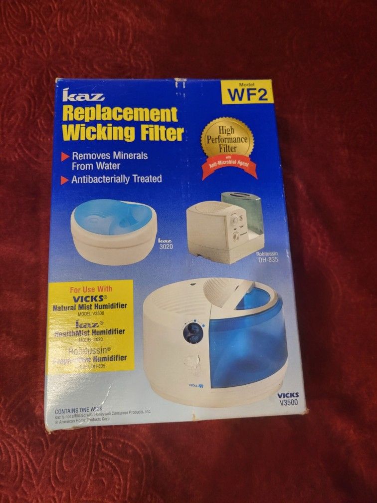 NWT KAZ REPLACEMENT WICKING FILTER MODEL WF2 FOR USE WITH VICKS MIST HUMIDIFIER MODEL V3500, KAZ HEALTH MIST HUMIDIFIER MODEL 3020,AND ROBITUSSIN EVAP