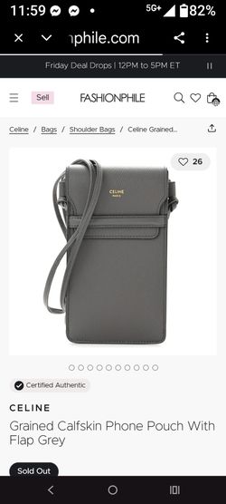CELINE Leather Crossbody Bag Women's Khaki Gray Shoulder Phone Pouch Authentic