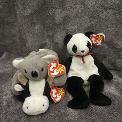 Koala, Panda, and Cow Beanie Babies