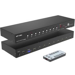 MT-VIKI Rack Mount HDMI Switch, 8 Ports HDMI Switch 8 in 1 Out 4K@60Hz (4:4:4) HDCP2.2 + Rackmount-Ears+RS232 +Auto Swtich, Auto Scan (8x1)