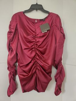 Andrew Marc New York Ruched Top Women's Size XL Red Satin Blouse. 