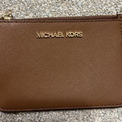 MICHAEL KORS JET SET TRAVEL COINPOUCH ID HOLDER LEATHER WALLET BROWN LUGGAGE