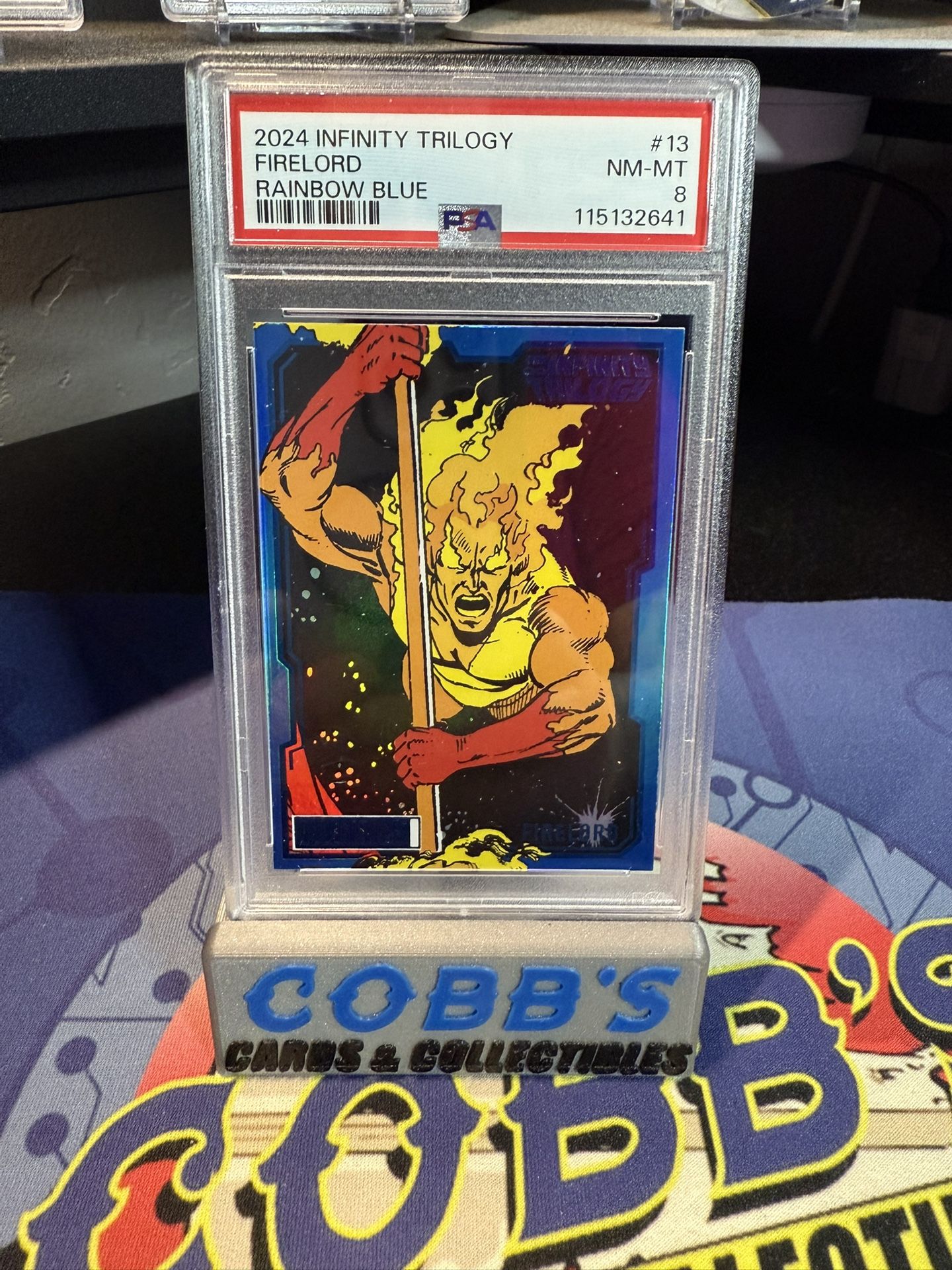 2024 UD MARVEL ALLEGIANCE THE INFINITY TRILOGY RAINBOW BLUE #13 FIRELORD PSA 8
