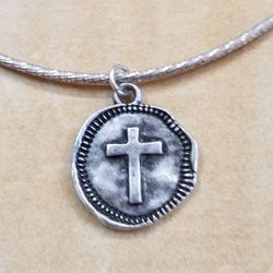 Silver Cross Charm On Sterling Silver Cable
