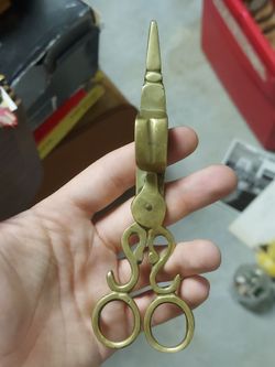 Vintage brass candle snuffer/wick trimmer scissors