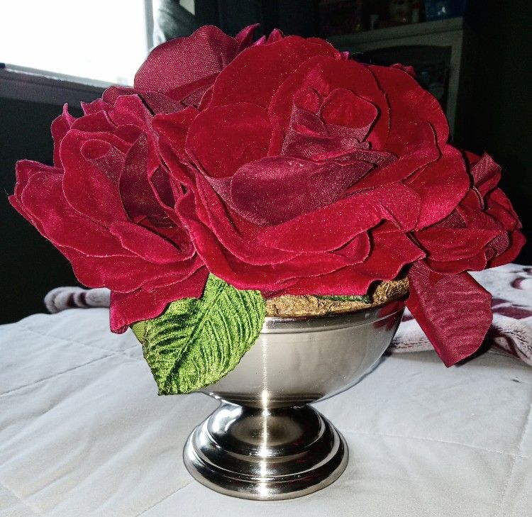 Rose Bouquet In A Silver Bowl