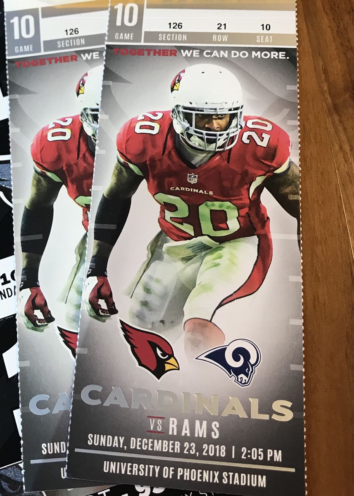 2 Lower Field Level Tickets Cardinals vs Rams 12/23