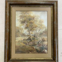Bettie Felder Oil Painting, Cobble Bridge over Small Creek in Fall