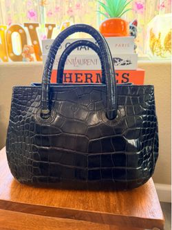 Furla Black Croc Embossed Leather Tote Bag