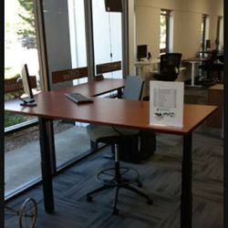Cherry L-Shaped Electronic Sit-Stand Desk
