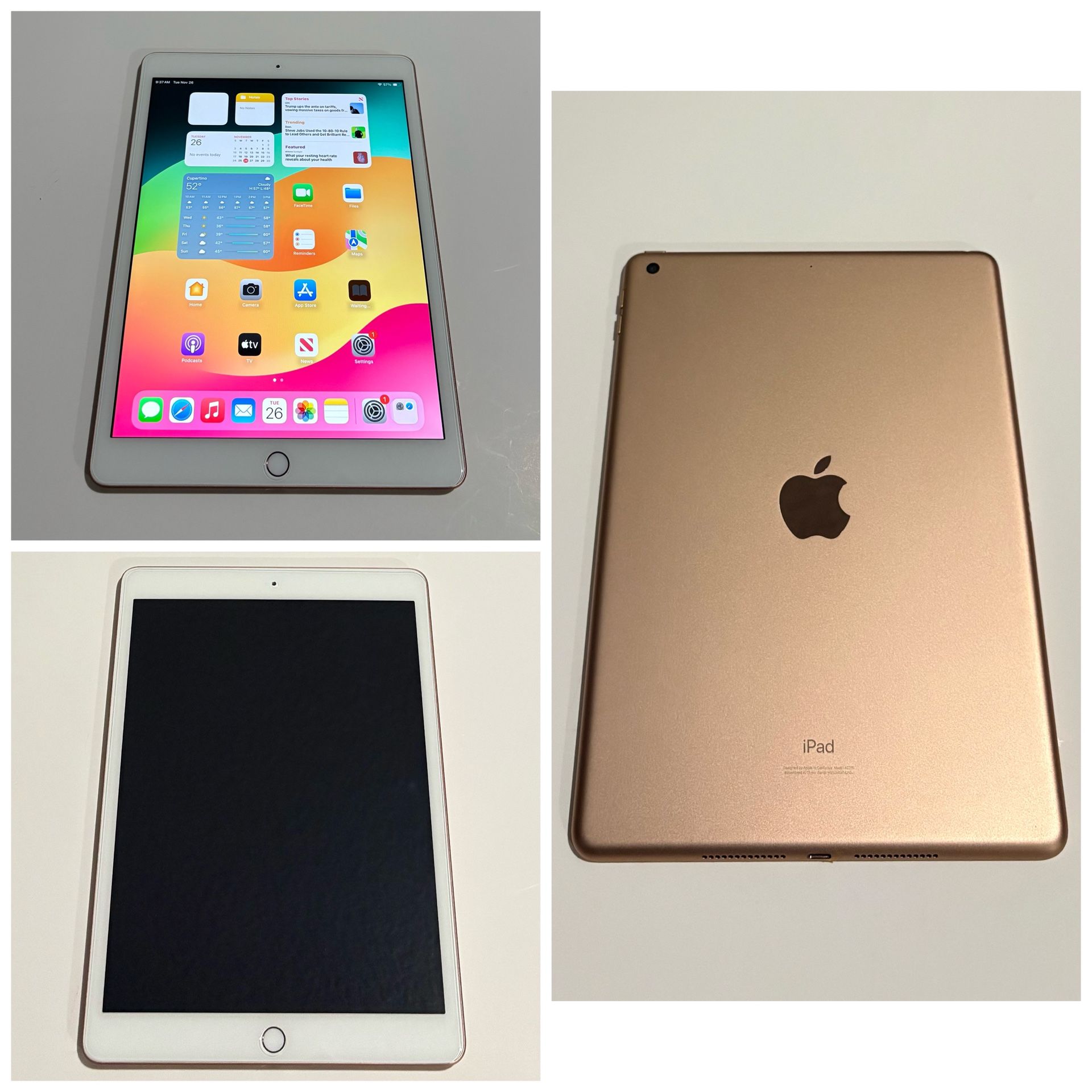 iPad 8th Generation 128GB Gold WiFi in great condition for sale. Comes with an installed screen protector and the original Apple 20W fast charger. $20