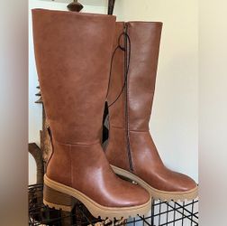 Seychelles New Cognac Brown Knee-High Platform Lug Sole Boots - Size 7.5