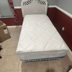 Twin Size White Rattan Bed And Night Stands 