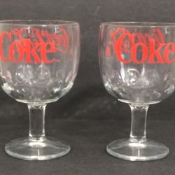 VINTAGE 16 OZ COCA COLA COKE THUMB PRINT PEDESTAL STEM GOBLET GLASS