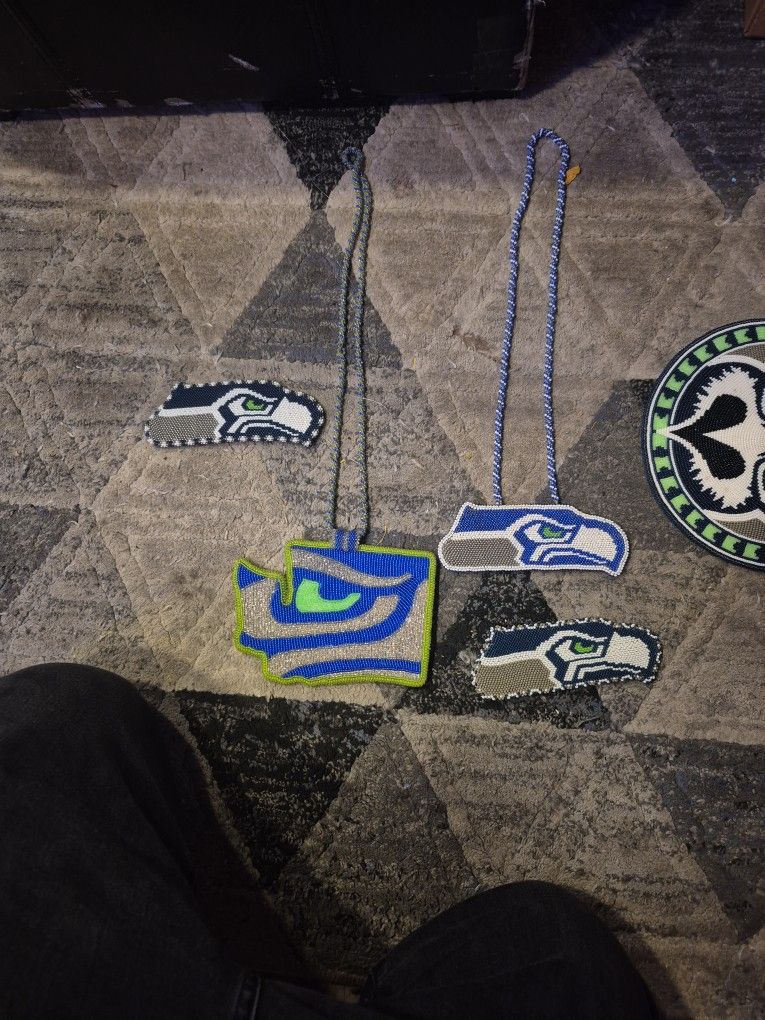 Hand Made Beaded Seahawk Pieces (2 Medallions)