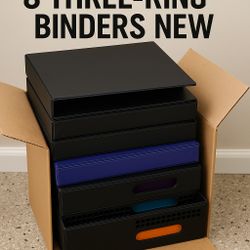 Lot of 8 New 3-Ring Binders – Mixed Styles & Colors