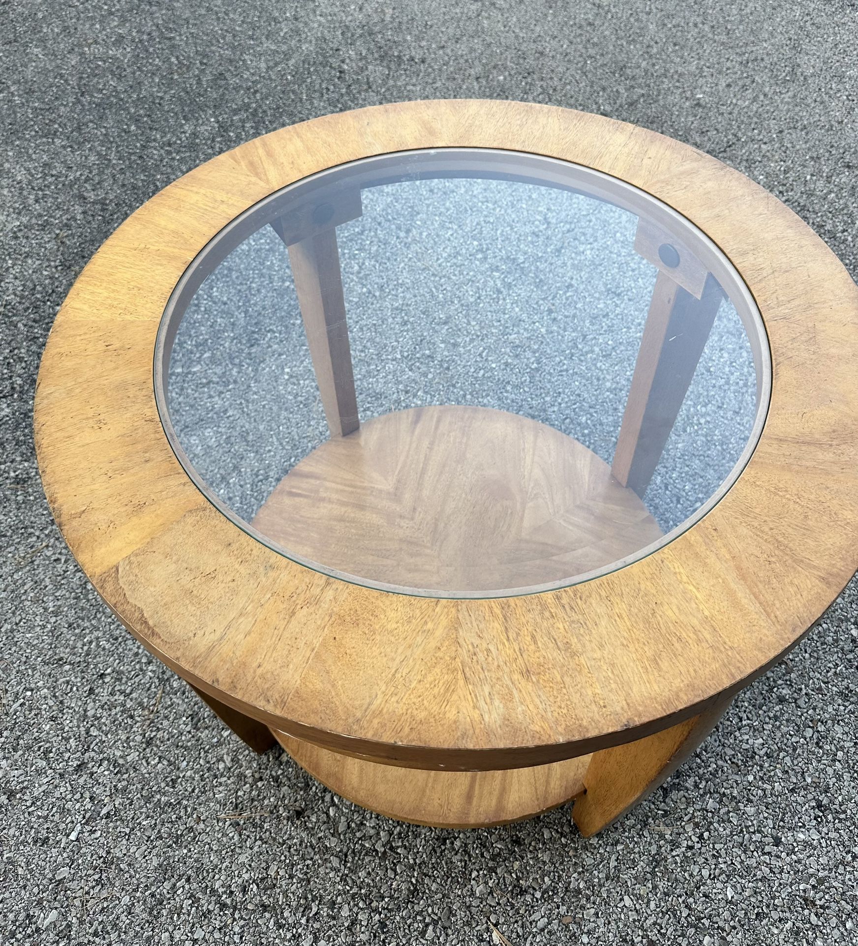 Strong and Sturdy Oak Wood Round Table 38” with Top Glass