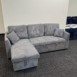 New In Box Corduroy Couch 🛋️ L Sectional Sofa Bed 🛏️ Pull Out Bed & Storage Underneath Free Drop Off New In Box ‼️