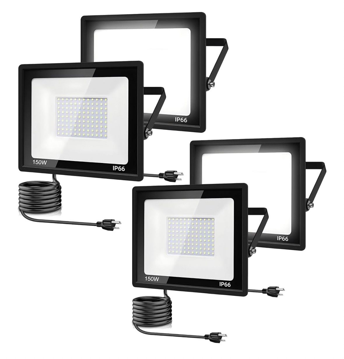 4Pack LED Flood Light Outdoor,150W LED Work Light 15500lm with 6FT US Plug,IP66 Waterproof Exterior Security Lights,6000K Daylight White Outside Flood