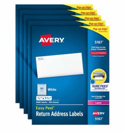 Avery Mailing Address Labels, Laser Printers, 40,000 Labels, 1/2 x 1-3/4, Permanent Adhesive, Easy Peel (5 packs 5167)