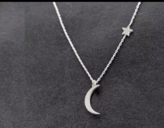 SILVER CRESCENT MOON STAR TONE NECKLACE