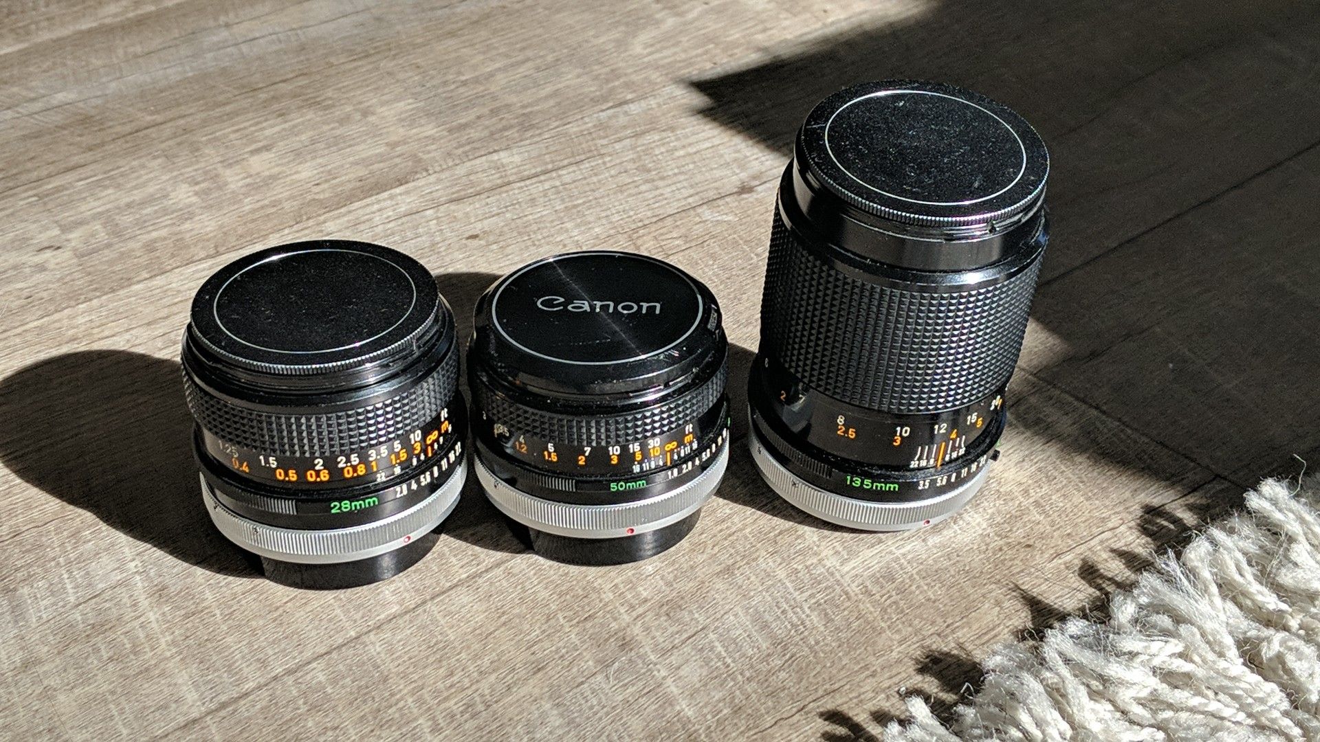 Canon FD fixed 28mm ; 50mm ; 135mm lenses