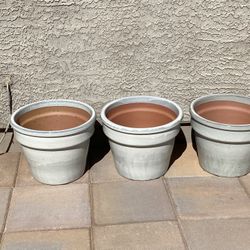 Set of 3 New Ceramic Pottery Planters Plant Pots Glossy Gray Off White Finish