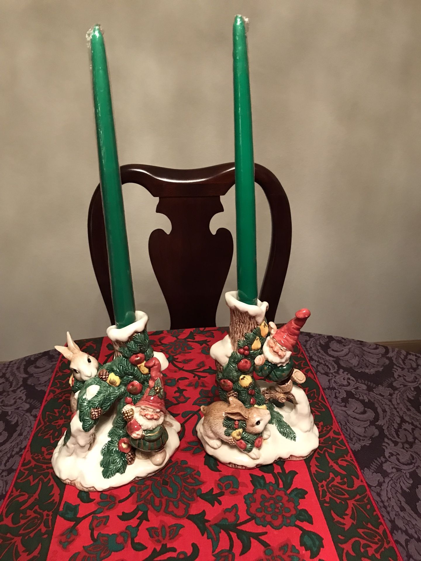 Vintage Hand Painted Christmas Candle Holders
