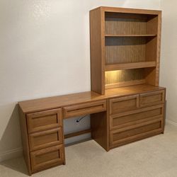 Student Desk Set/Hutch, 3 Drawer Dresser, Lighted Bookcase 
