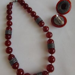 Antique art deco carnelian stone necklace Set 