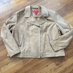 Love Your Body Moto Jacket Size 3 Chamois Suede leather Asymmetric Zip