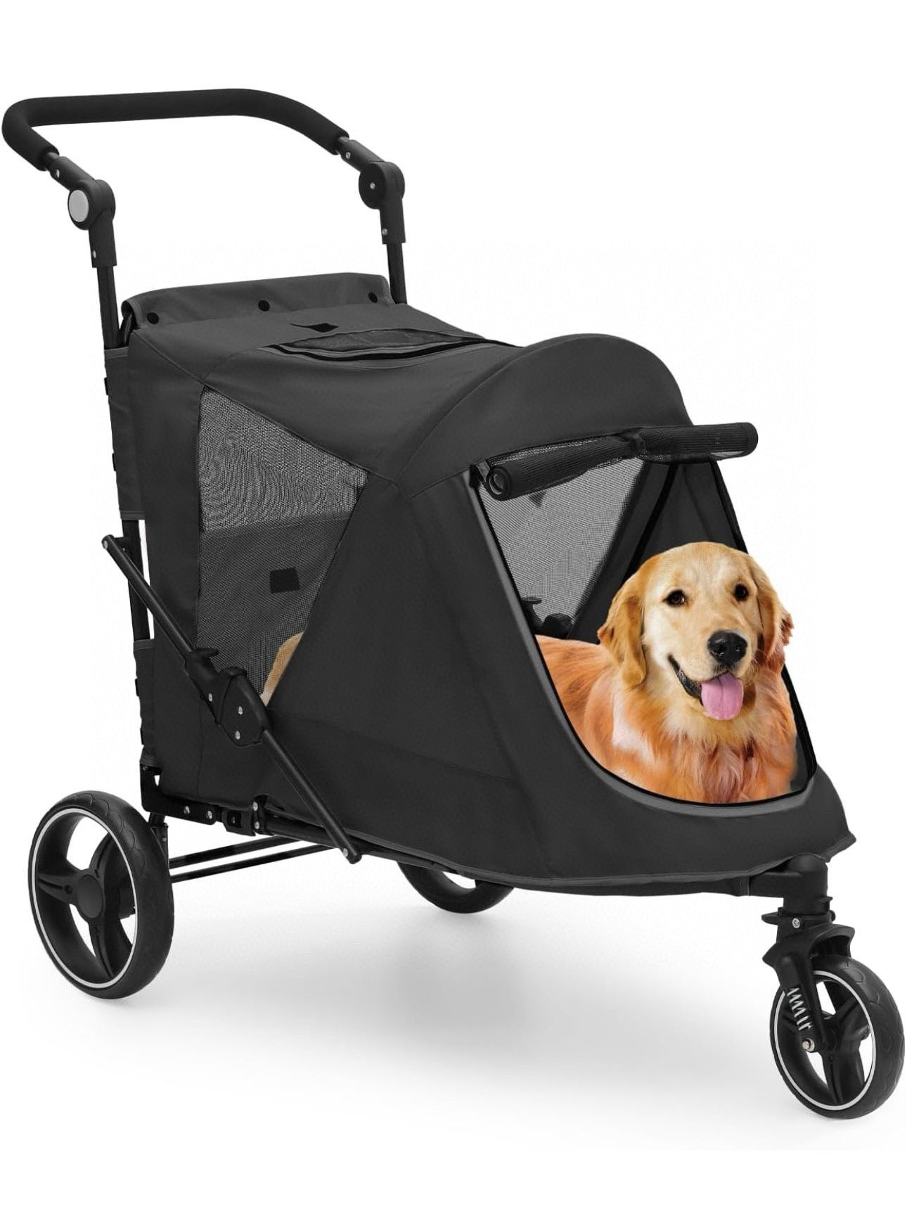 Pet Stroller for Large Dogs or Multiple Dogs Cats with Adjustable Handle, 3-Wheels Dual Entry Portable Dog Carting Easy Folding Pet Wagon D