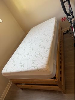 IKEA oak wood, two twin frame, stackable guest beds