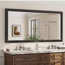 Apmir 72 in. W x 36 in. H Rectangular Aluminum Alloy Framed and Tempered Glass Wall Bathroom Vanity Mirror in Matte Black
