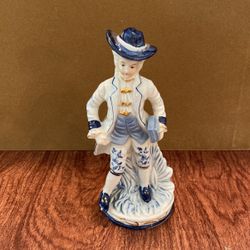 Vintage Victorian Man Porcelain Blue & White