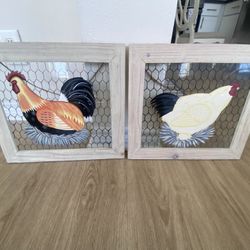 Glass Framed Farmhouse Chickens 