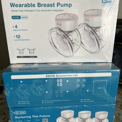 Wearable Breast Pump Available in blue, white, and pink.