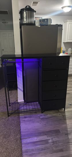 Simple Deluxe Storage Clothes Rack with 6 Drawers, Charging Station & LED Lights, Fabric Chest Shelves Clothing Rack, Wooden Portable Wardrobe Closet,