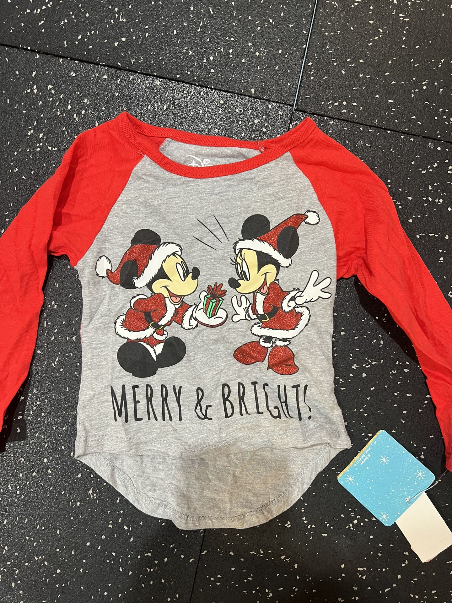 Disney Mickey & Minnie Mouse Merry Bright Christmas long sleeve t shirt 2t