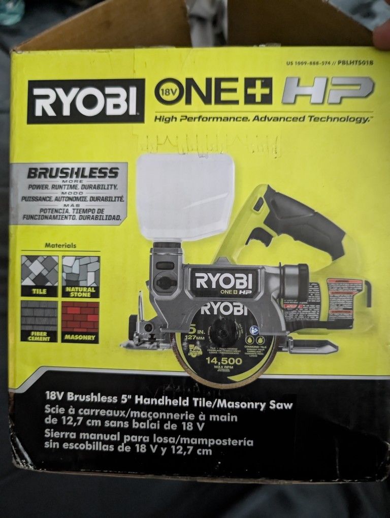 Ryobi 18V Brushless 5" Tile And Masonry Saw, Brand New.