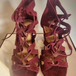 Burgundy wedge lace up sandals size 6