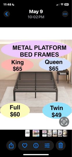 METAL PLATFORM BED FRAMES HEAVY DUTY VARIOUS SIZES & HEIGHTS - See pricing on pictures  (No box spring needed ) MATTRESS NOT INCLUDED