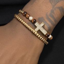 GRGR Gold-Plated Full-Bling Cross Bracelet 