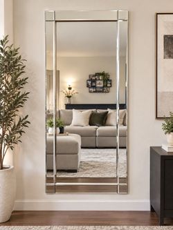 Large Rectangle Clear Beveled Glass Contemporary Mirror