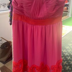 Pink And Orange  Strapless Dress  Beautiful 