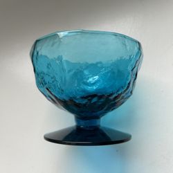Morgantown Peacock Blue Crinkle Pattern Footed Dessert Bowl