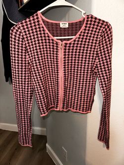 Cotton On Houndstooth Zip-Up Crop Sweater