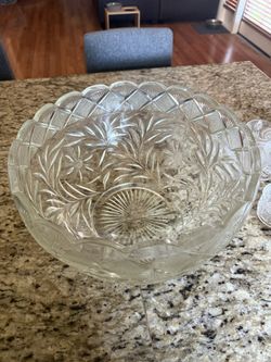 Vintage glass punch bowl set with 12 cups